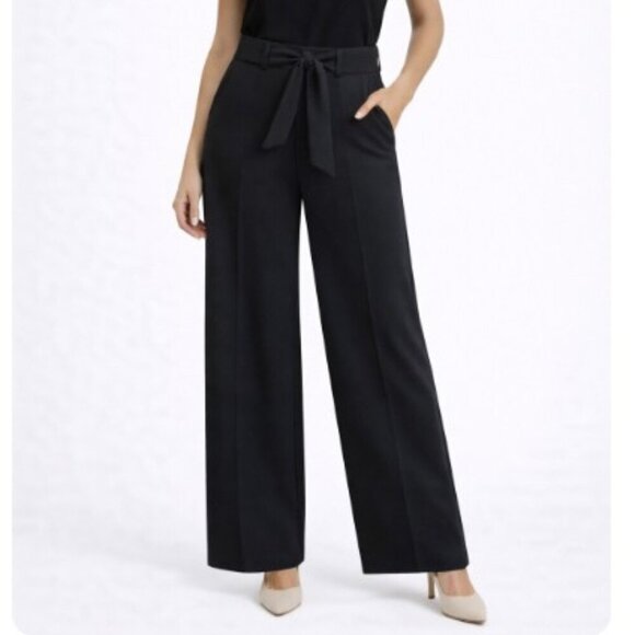 White House Black Market Pants - White House Black Market WHBM The Wide Leg Black Tie Waist Stretch Pants Size 6